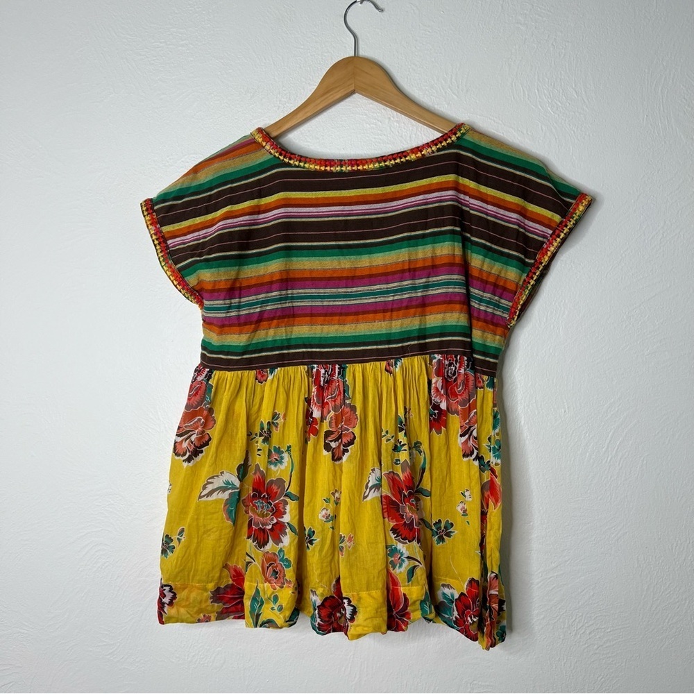 Ivy Jane Boho Tunic Top Striped Floral Print Cotton Peasant Blouse Festival XS - Picture 9 of 12